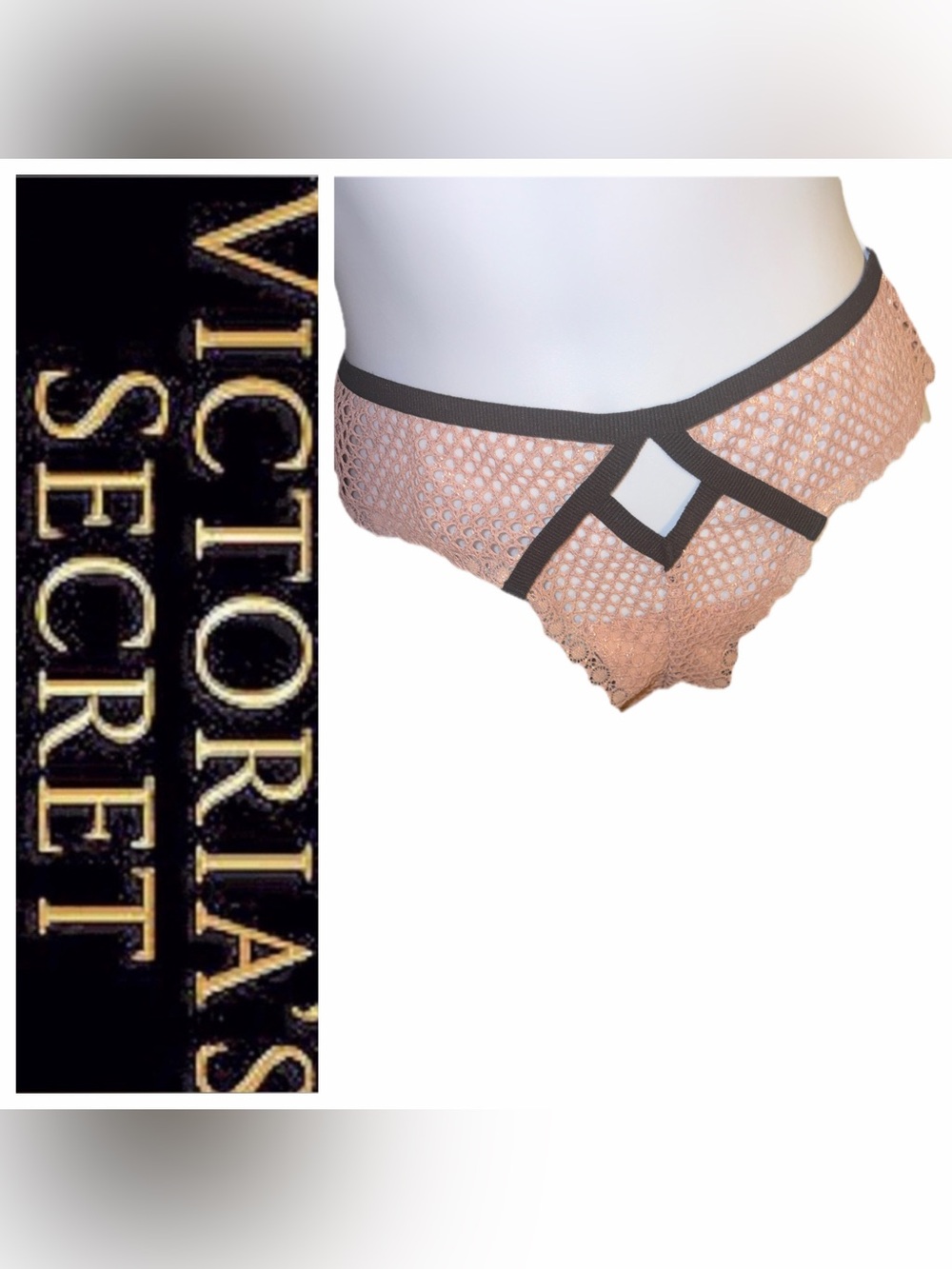Victoria's Secret Pink Lace Mesh Thong with Black Trim